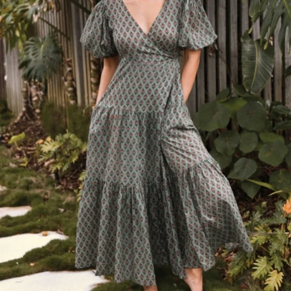 Daughters of India Zuri Wrap Dress NWT Size XS Sage - Picture 6 of 15